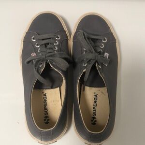 Superga grey tennis shoes with upper leather
